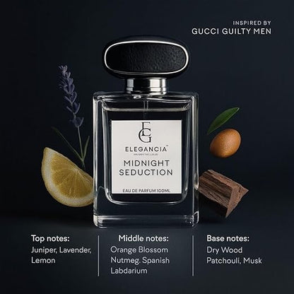 ELEGANCIA Midnight Seduction Eau de Parfum for Men | Long Lasting Premium Perfume 100ml | Premium Perfume Gift Set for Men